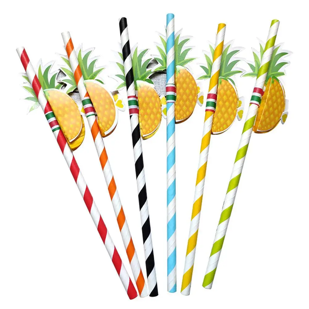 Pajitas desechables de papel de piña, suministros para fiesta de cumpleaños, Bar, 50 unids/set por juego