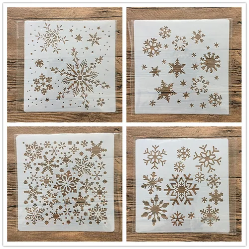 Molde de mandala artesanal de copo de nieve de 20x20 cm para pintar plantillas, álbum de fotos estampado, tarjeta de papel en relieve sobre madera, tela, pared