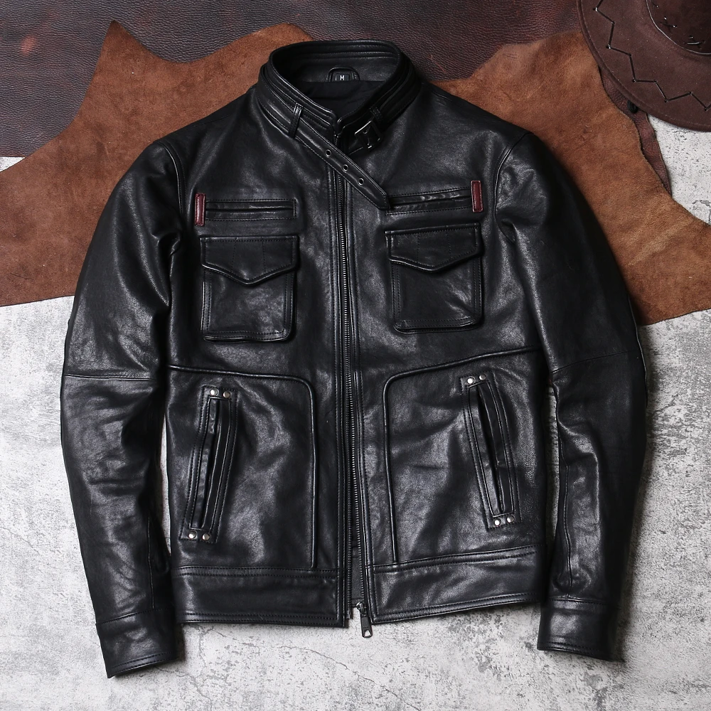 DS640 Rock Can Roll Read Description! Super Offer! Asian Size Good Quality Genuine Goat Leather Stylish Jacket