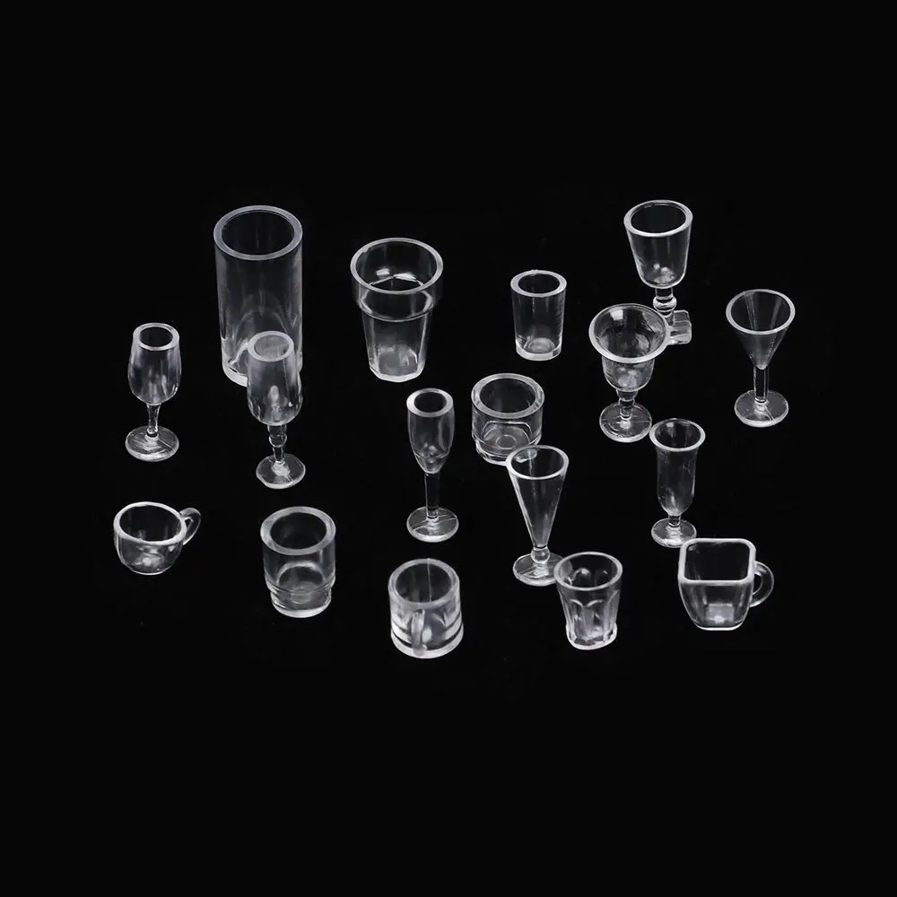 17PCS/Set Acrylic DIY Toys Dollhouse Accessories Simulation Cookware Mini Cup Ice Cream Bowl Miniatures Goblet