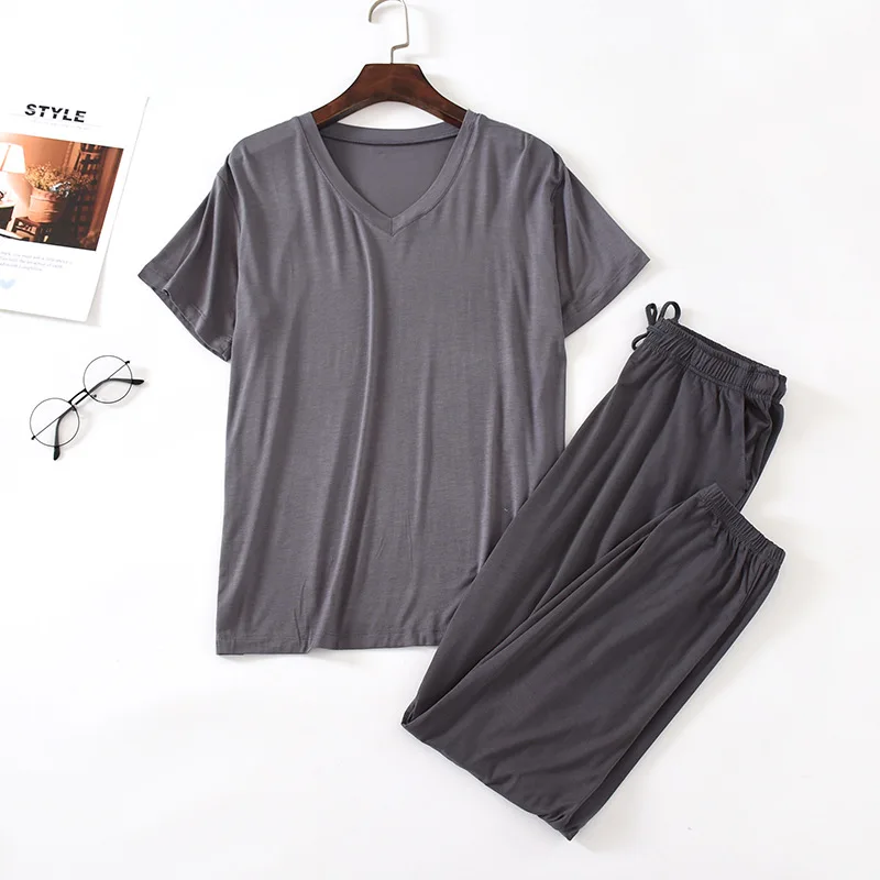 Fdfklak-Conjunto de pijama de 2 piezas para hombre, ropa de dormir de manga corta, color negro, para primavera y verano