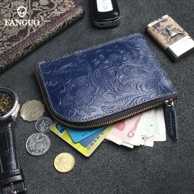 Genuine Leather Vintage Chinese Design Coin Purses Men Credit Card Holder Pocket Mini Women's Wallet Cowhide Men Wallets