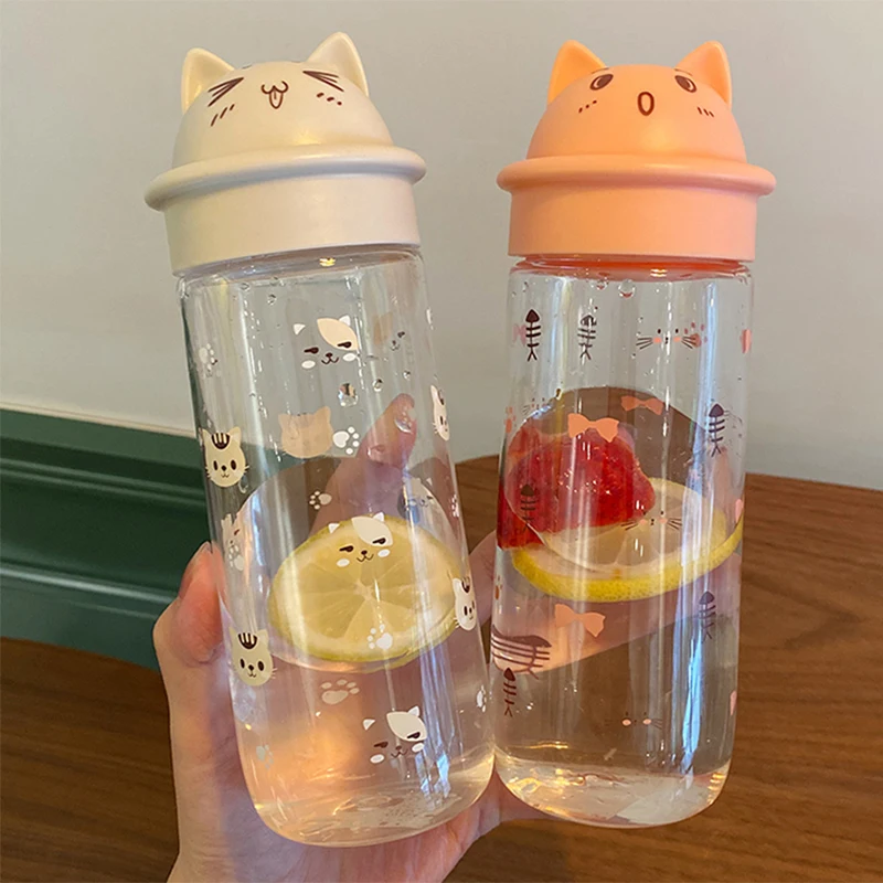 

Cute Cartoon Cat Bottle, Creative Shape, Large-Capacity Portable Outdoor Sports, Transparent Plastic graduated Water Cup