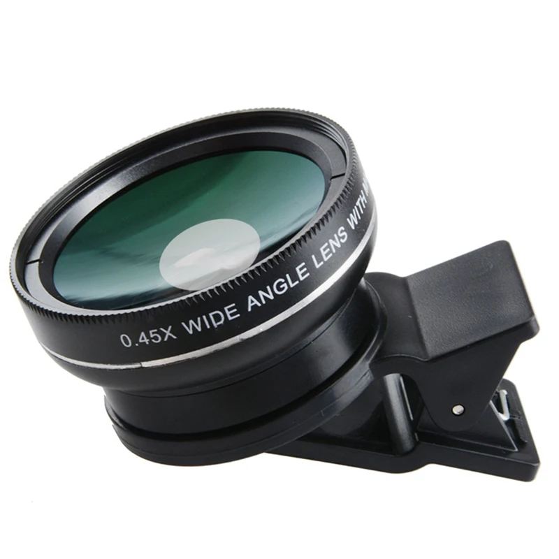 37mm Interface Universal Clip, Multi-Layer Coating 0.45X Wide-Angle Macro Two-in-One, Mobile Phone External Lens High-Gloss Edge