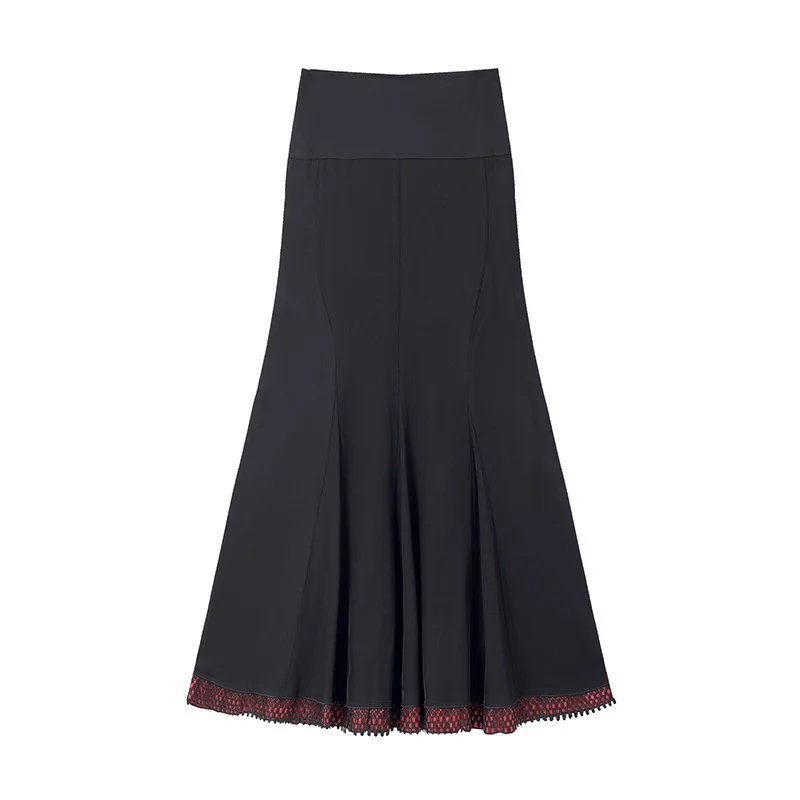 Women\'s Black Skirt Special Design Ladies Bottoms Floral Net Silk Long Skirt Luxury Fashion Female Length Party Skirt African