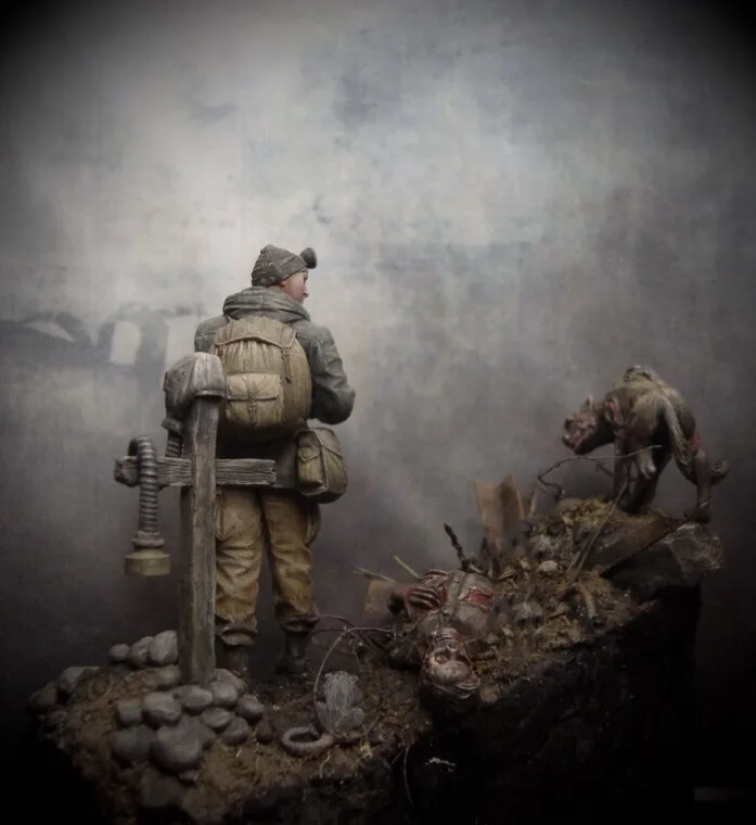 Resin Model Figure GK，Including Dogs Crosses Dead Bodies Soldiers Hillside ,  Unassembled and unpainted kit