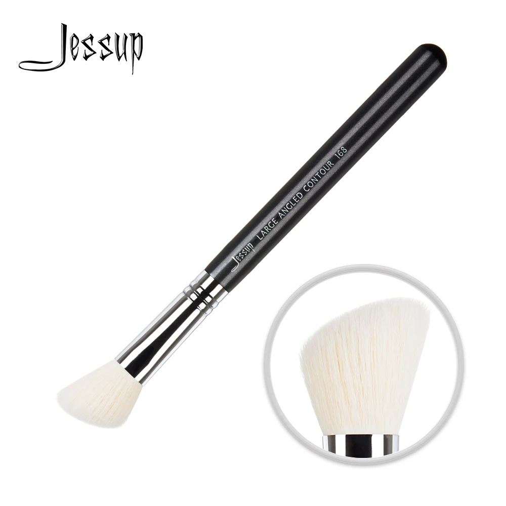 Jessup Large Angled Contour Single Makeup Brush Face 1Pcs Synthetic Hair Black-Silver Professionals and Beginner Cosmetic 168