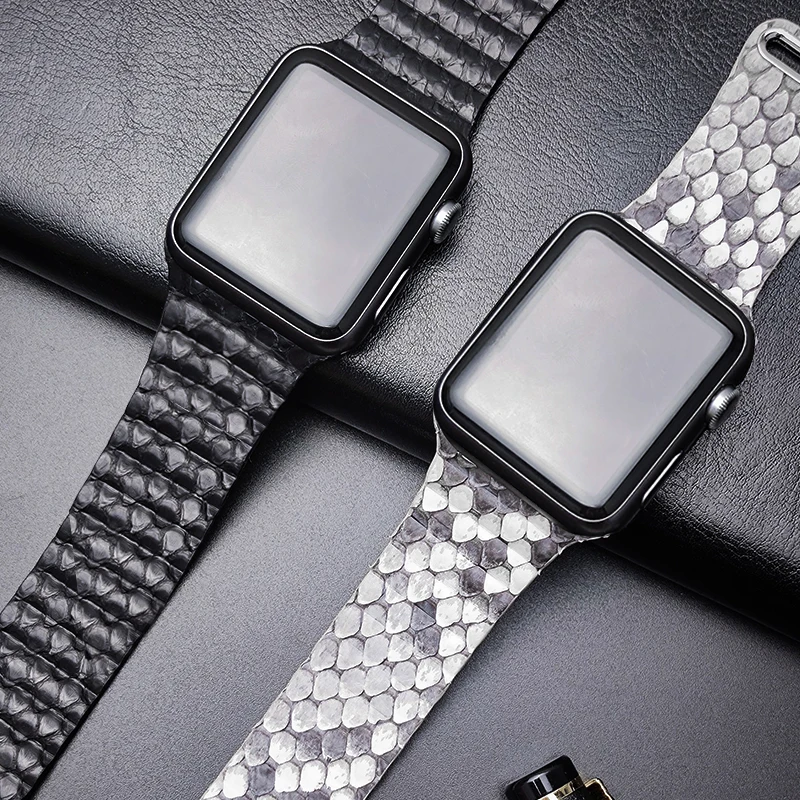 AKGLEADER snake skin watch band for Apple Watch series 7/6/5/4/3 SE luxury  python skin matte strap for iWatch watchband