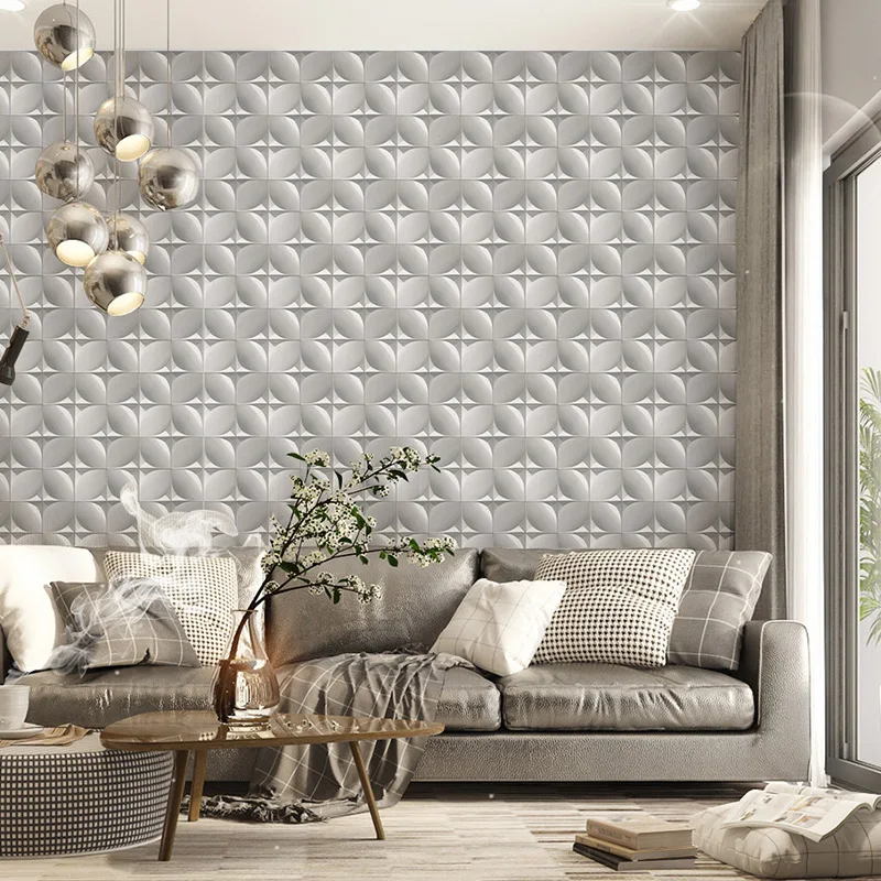 

Modern Geometric 3 D Grid Wall Papers Home Decor Vinyl PVC Grey Wallpaper for Shop Walls Papel Pintado papel de parede