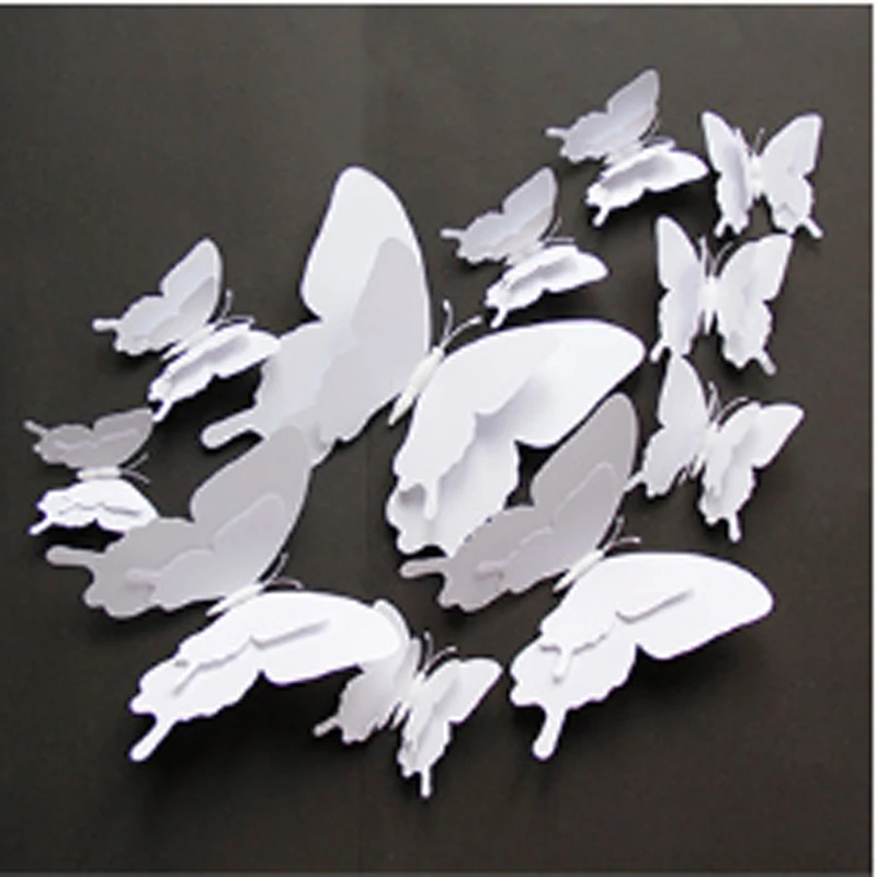 Big size 12pcs / set 3D double layer white butterfly wall sticker home decoration 18cm butterflies on the wall magnet fridge sti