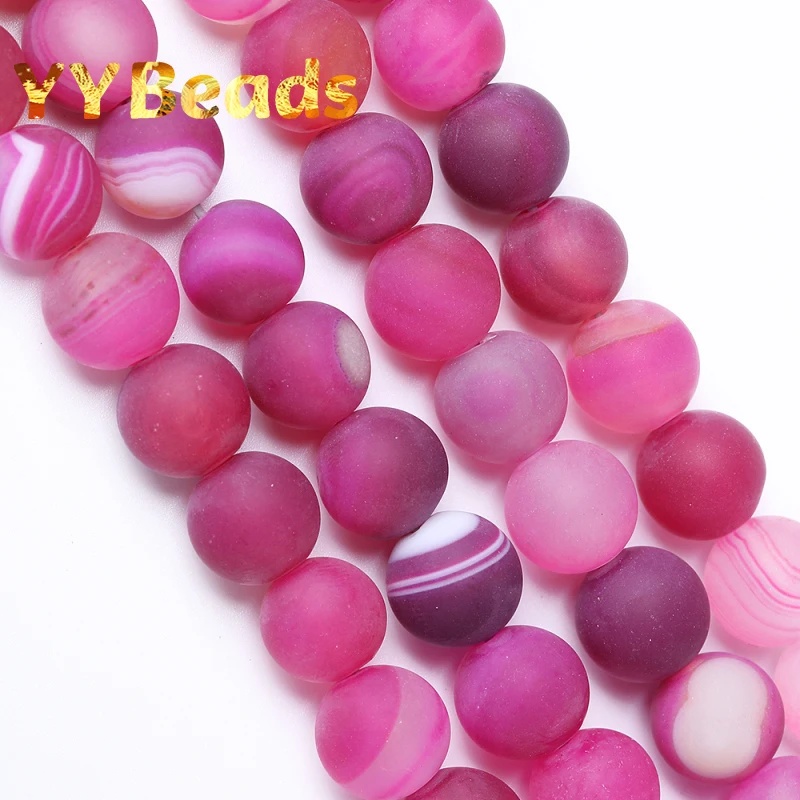 Matte Natural Dull Polish Magenta Stripe Agates Rose Stripes Agates Round Loose Charm Beads For Jewelry Making DIY 4 6 8 10 12mm