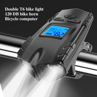 Double Bicycle Light Speedometer Headlight 4 Mode Rechargeable Bike Computer Waterproof Light Bell Led Cycling Front Lights