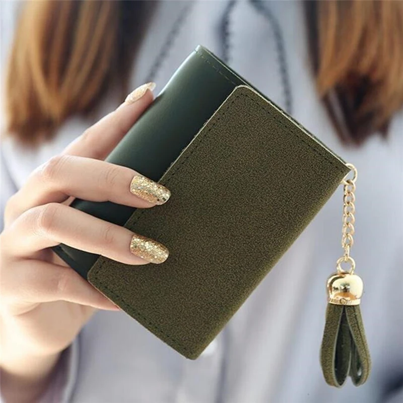 Fashion Matte Women Short Wallets PU Leather Tassel Coin Purse Ladies Hasp Small Clutch Female Money IDCard Holders Clip