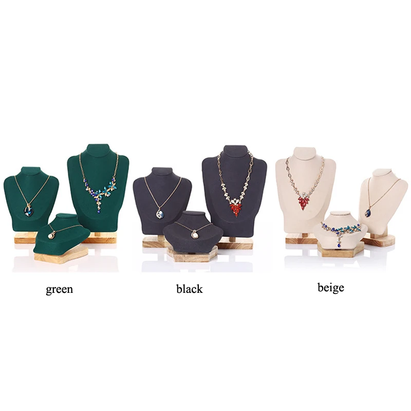 Wooden 3pcs/Lot Green Velvet Necklaces Display Stand Rack Pendants Jewelley Display Holder Jewelry Box Organizer Props Wholesale