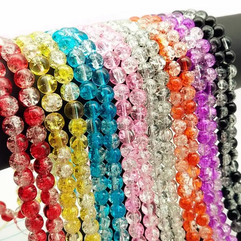 6mm/8mm/10mm/12mm Two-Tone Mixed Round Glass Crackle Quartz Crystal Beads Looer Beads For Jewelry Making DIY Bracelet & Necklace