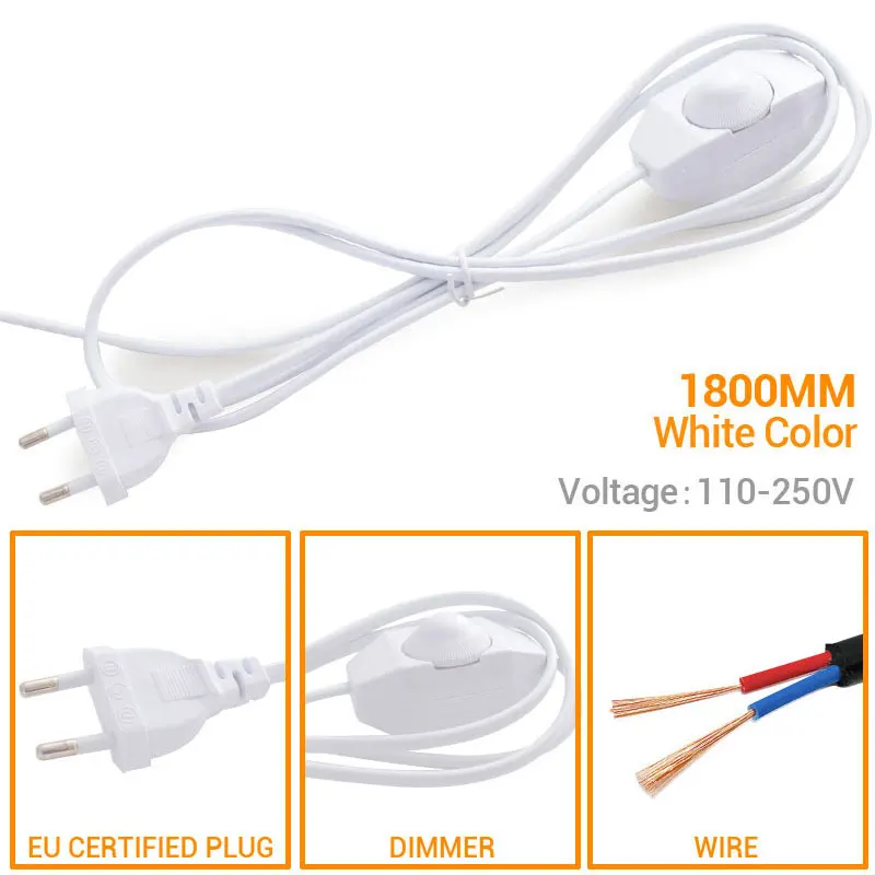 1.8M Black White EU US Plug Dimmable Switch Cable Light Modulator Lamp Line Dimmer Controller Table Lamp power wire AC110V 220V