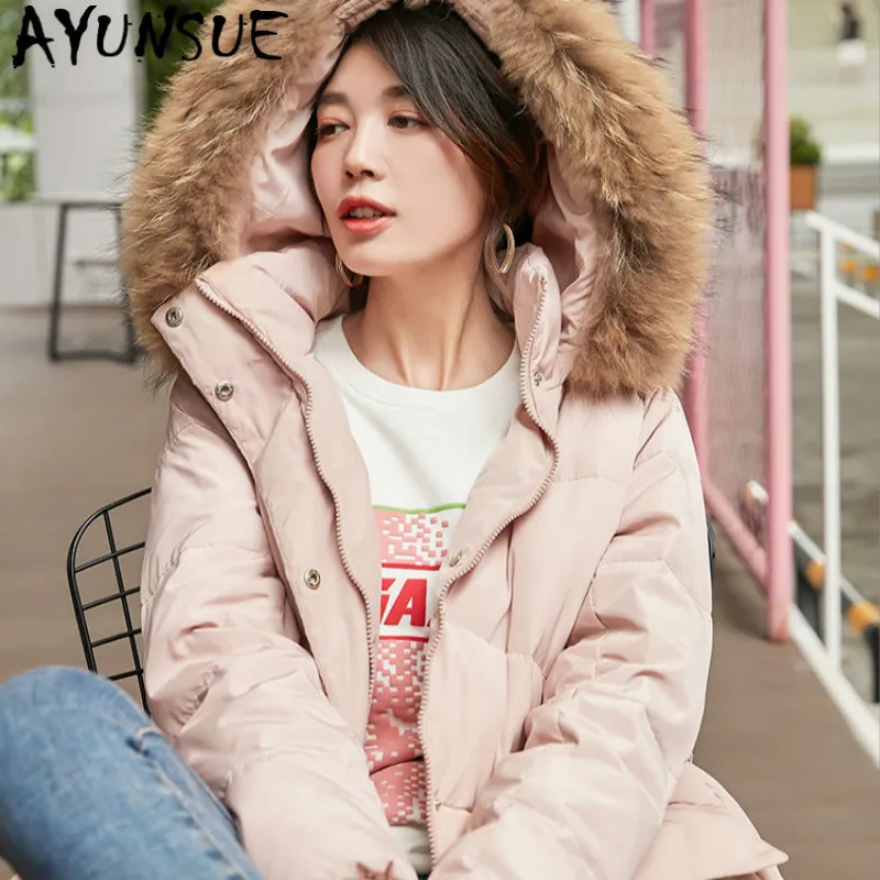 2020 New Winter Coat Women 90% White Duck Down Jacket Raccoon Fur Collar Puffer Jacket Women Korean Warm Parka J80141016F YY1594