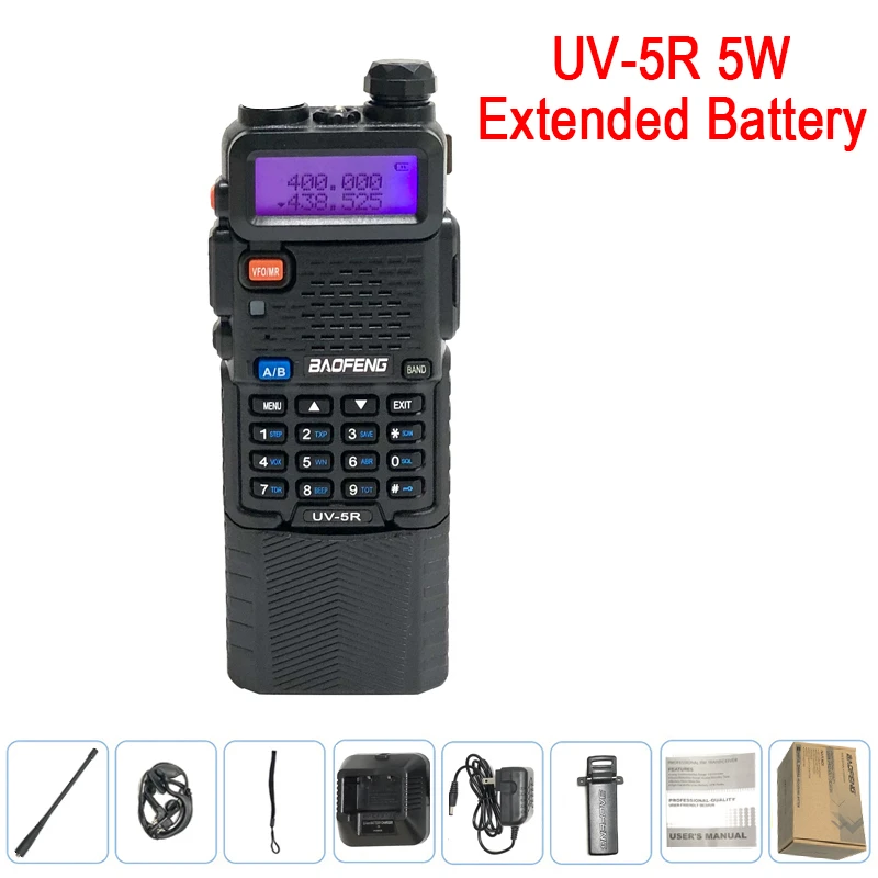 Imagem -03 - Baofeng Uv5r 3800mah Walkie Talkie 10km Longa Distância Banda Dupla bf uv 5r Bateria Estendida 2way Rádio Presunto Uhf Vhf Uv5r Novo 2023