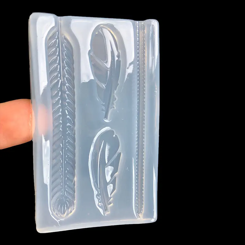 Molde de silicona con forma de espejo, accesorio para fabricación de joyas, pluma hueca, colgante, llavero, resina epoxi UV