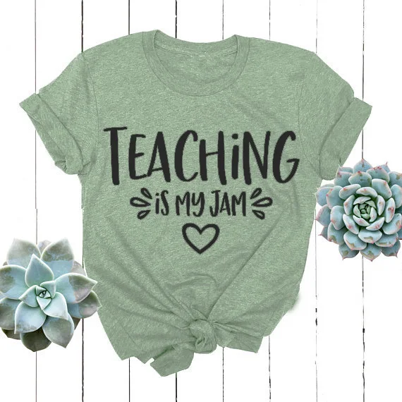 

Teaching is My Jam T-Shirt Casual Aesthetic Hipster Tee Short Sleeve Teaching Letter Grunge Tops Graphic tumblr art Outfits