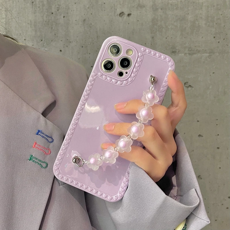 Fashion Lavender Purple 3d Flower Chain Female Soft Case For Iphone 11 12 Pro Max 7 8 Plus Xr X Xs Se 2020 Phone Cover Fundas