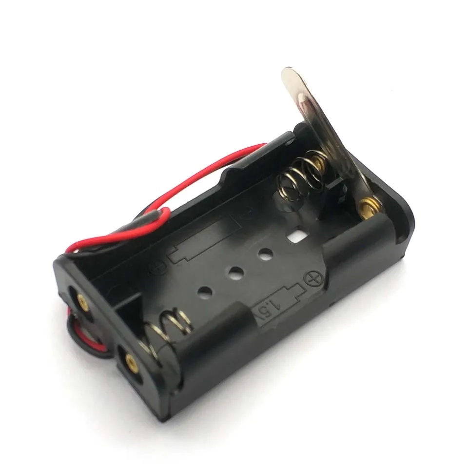 유선 2X1.5V AA 배터리 홀더 플라스틱 케이스 보관함 검정색, 금속판 로봇 실험