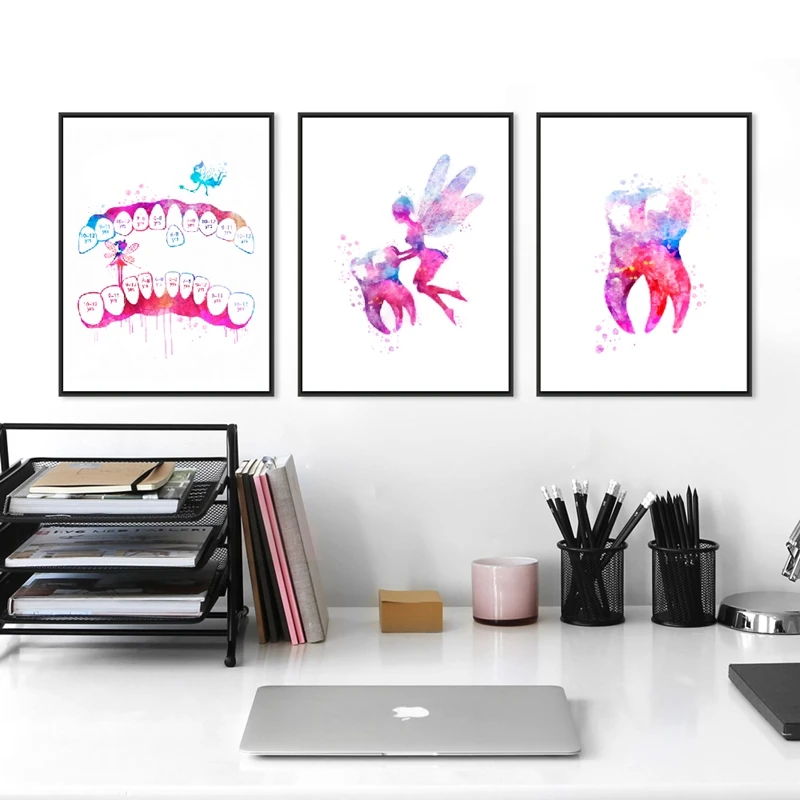 Tooth Fairy Watercolor Art Print Dentist Dental Hygienist Gift Clinic Wall Decor, Tooth Medical Anatomy Posters Canvas Painting