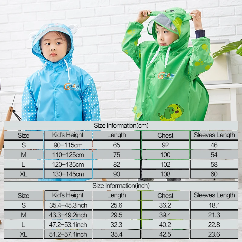 QIAN Raincoats Kids Suit Girls Rain Coat Schoolbag Cover Hooded Children Rain Poncho Cartoon Rainwear 3-10 Years Old Fashionable