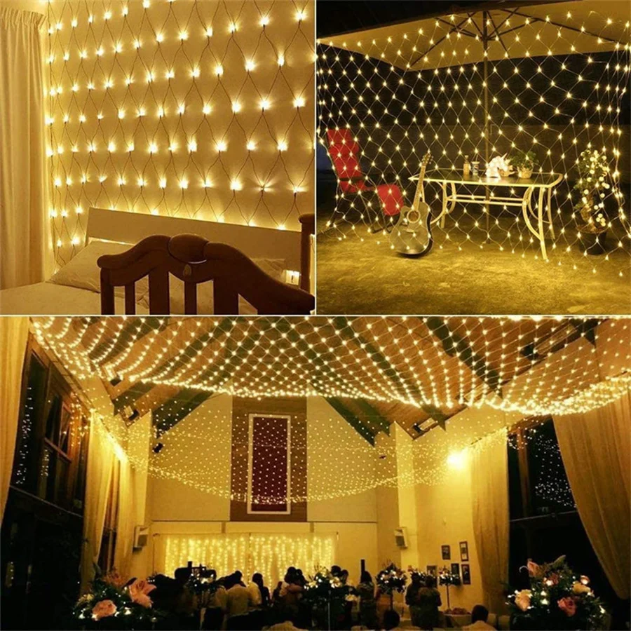 Christmas LED Net Mesh Lights 2X2M 3X2M LED Fence String Light Outdoor Garden Starry Fairy Light For Wedding Party Curtain Decor