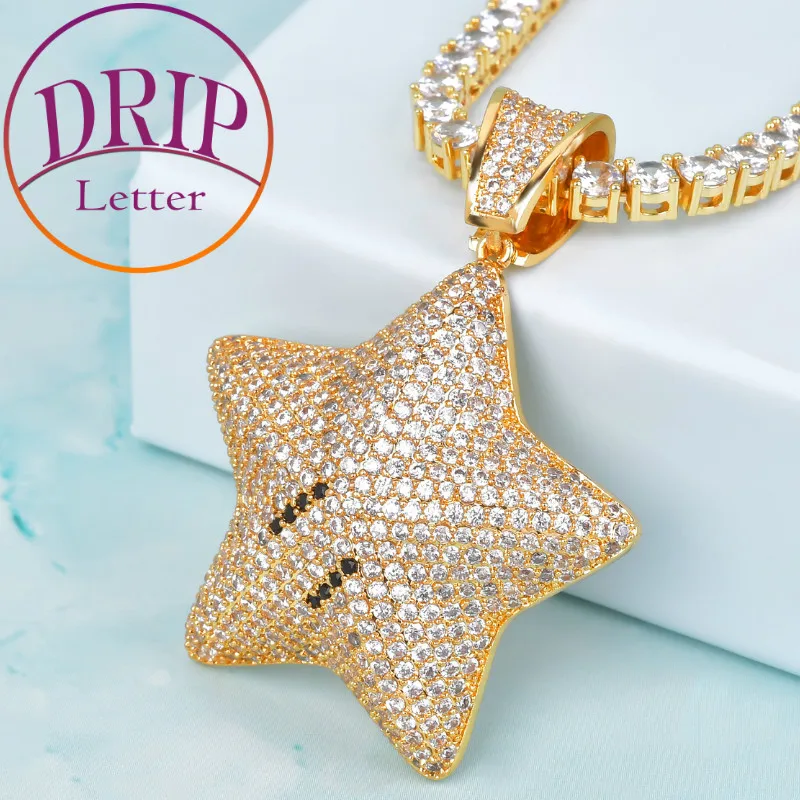 Star Pendant Gold Color Cubic Zircon Necklace Charms For Men's Hip Hop Cartoon Jewelry For Gift