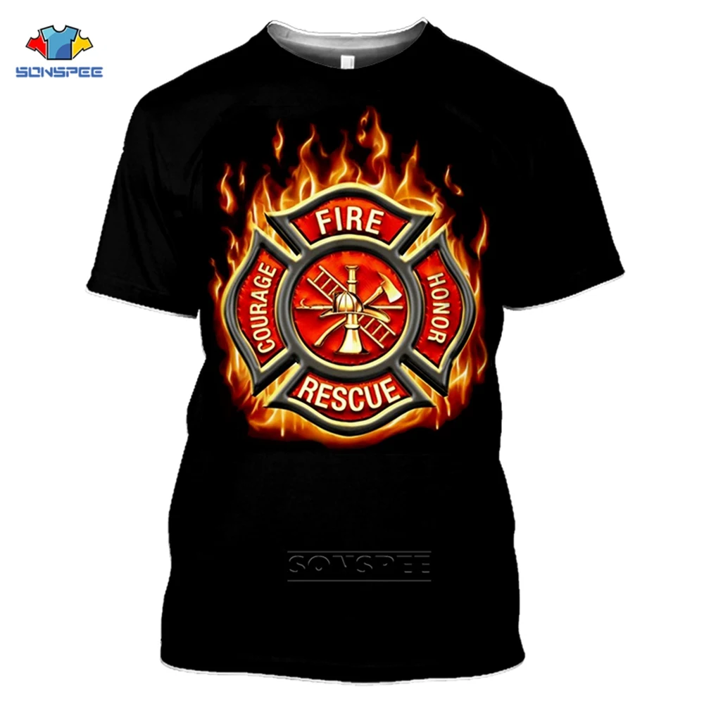 SONSPEE 3D Print T-shirts Summer New Firefighter Rescue Police Men T Shirt Home Funny Casual Short Sleeve O Neck Women Clothing