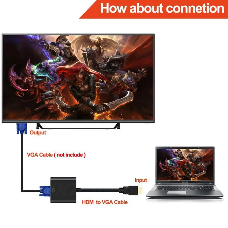 HDMI-compatible to VGA Cable Converter Digital Analog HD 1080P For PC Laptop Tablet HDMI-compatible Male To VGA Famale Adapter