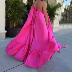 Cottagecore Dresses Women Summer Halter Neck Open Back Sleeveless Pleated Loose Maxi Dress Sexy Beach Party Club Long Multicolor