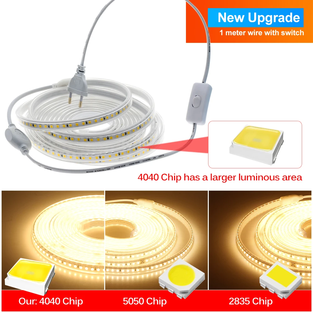 New Arrival 220V LED Strip 4040 High Safety High Brightness 120LEDs/m 13W/m Waterproof Flexible LED Light The Best LED Strip.