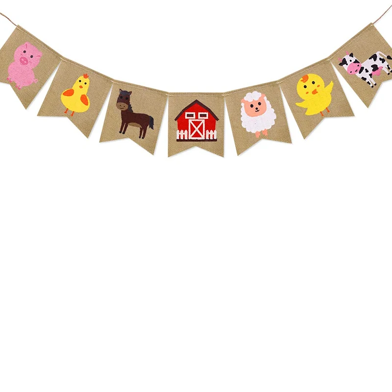 Kuh Schaf Küken rustikale Bauernhof Tier Scheune Hof Bauernhaus Geburtstag Party Baby Dusche Hochstuhl Dekoration Sackleinen Banner Zubehör – Detail 5