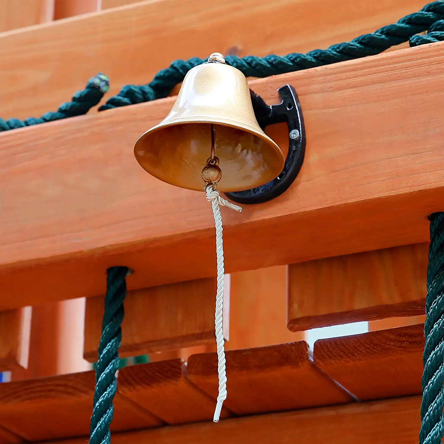 Outdoor Dinner Bells Made of Gold Cast Iron | Bracket Mounts Bell to Both Indoor Wall Surfaces