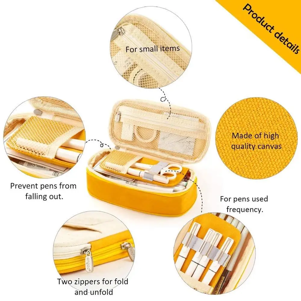 Angoo Color Pocket Pen Pencil Case Fold Canvas Stationery Storage Bag Organizer for Cosmetic Travel Student A6449