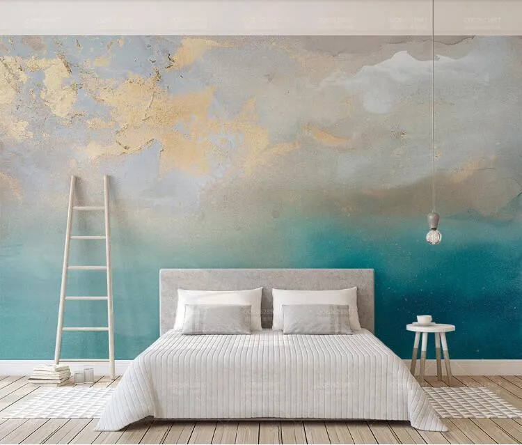 Abstract Blue Sea Gold Murales 3 d Photo Wallpaper Hand Oil Painting Home Wall Decor Murals Custom Panneau Canvas Mural 3d