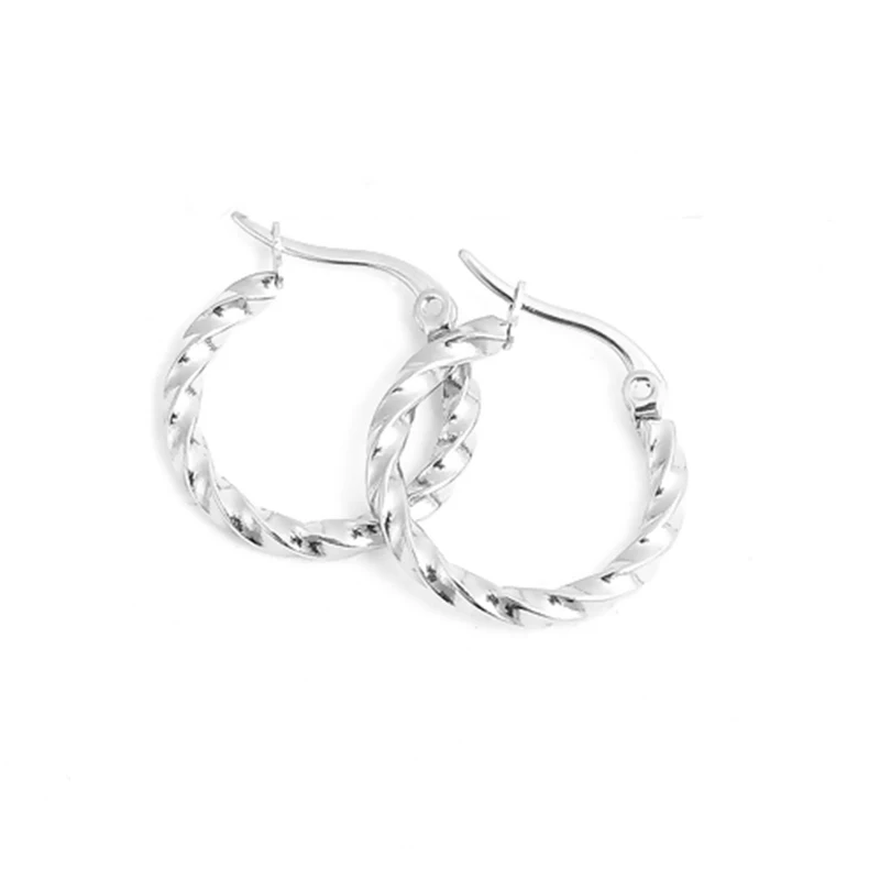 Exquisite Earrings 316 Stainless Steel Hoop Earrings Silver Color/Gold Color Spiral Round Fashion Women Earring Jewelry , 1 Pair