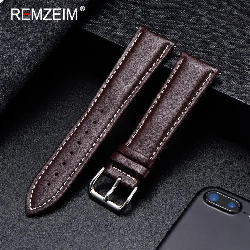 REMZEIM Genuine Leather Watchbands 16/18/20/22/24mm Watch Steel Pin buckle Band Strap High Quality Wrist Belt Bracelet + Tool