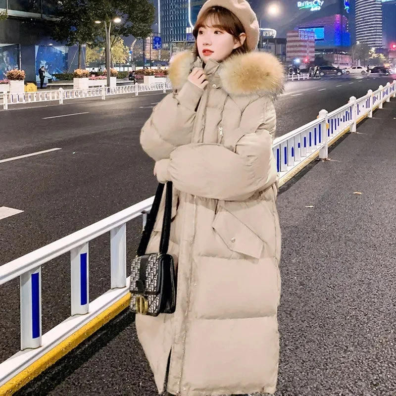 Winter Down Padded Jacket Women's Long Korean The Big Fur Collar Thick Padded Jacket Loose Bread Parkas Hooded Female 2021 New