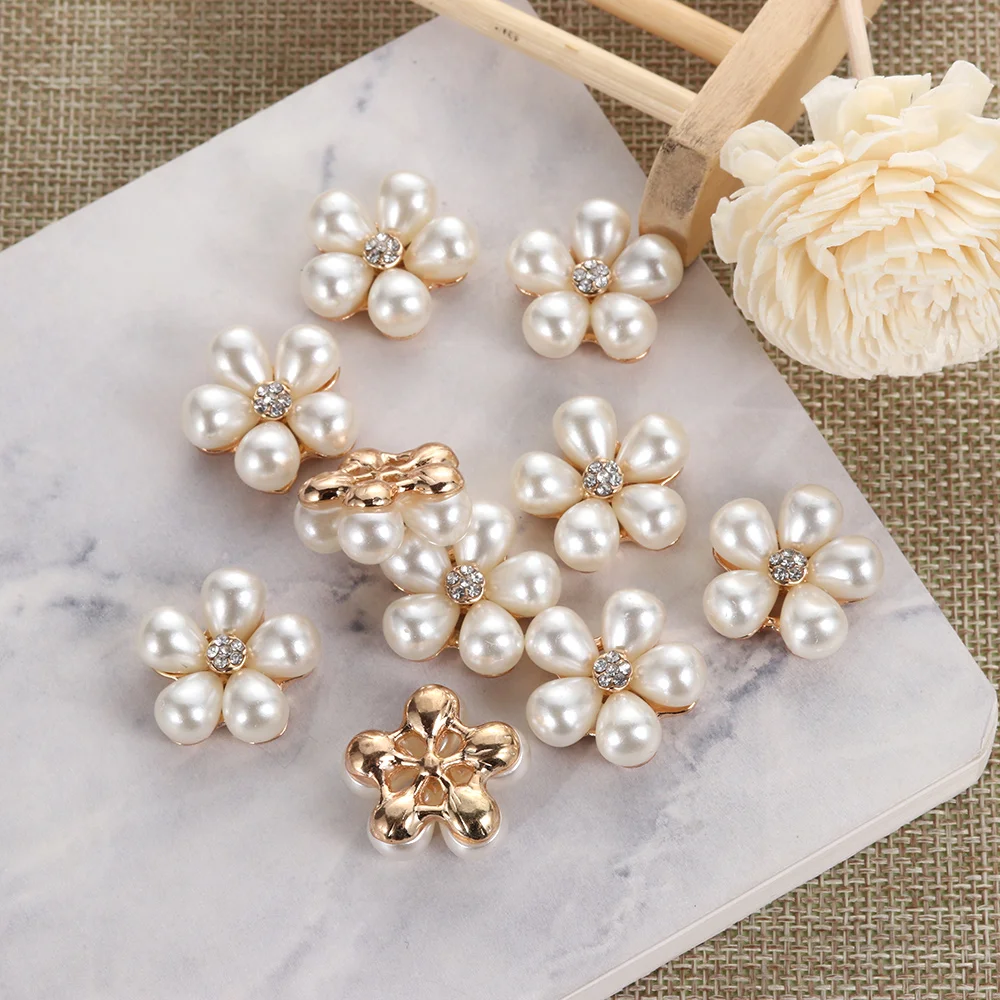 10 Pcs Pearls Flower Button Garment Decorative Craft DIY Clothes Dress Rhinestone Bow Sewing Supplies Home Decoration DIY Making