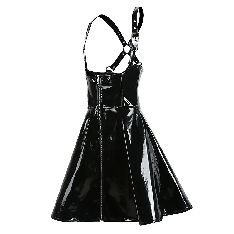 

Sexy Women PVC Zipper Latex Leather Bondage Mini Dress Black Wet Look Bodycon Nightclub DS Pole Dance Costume