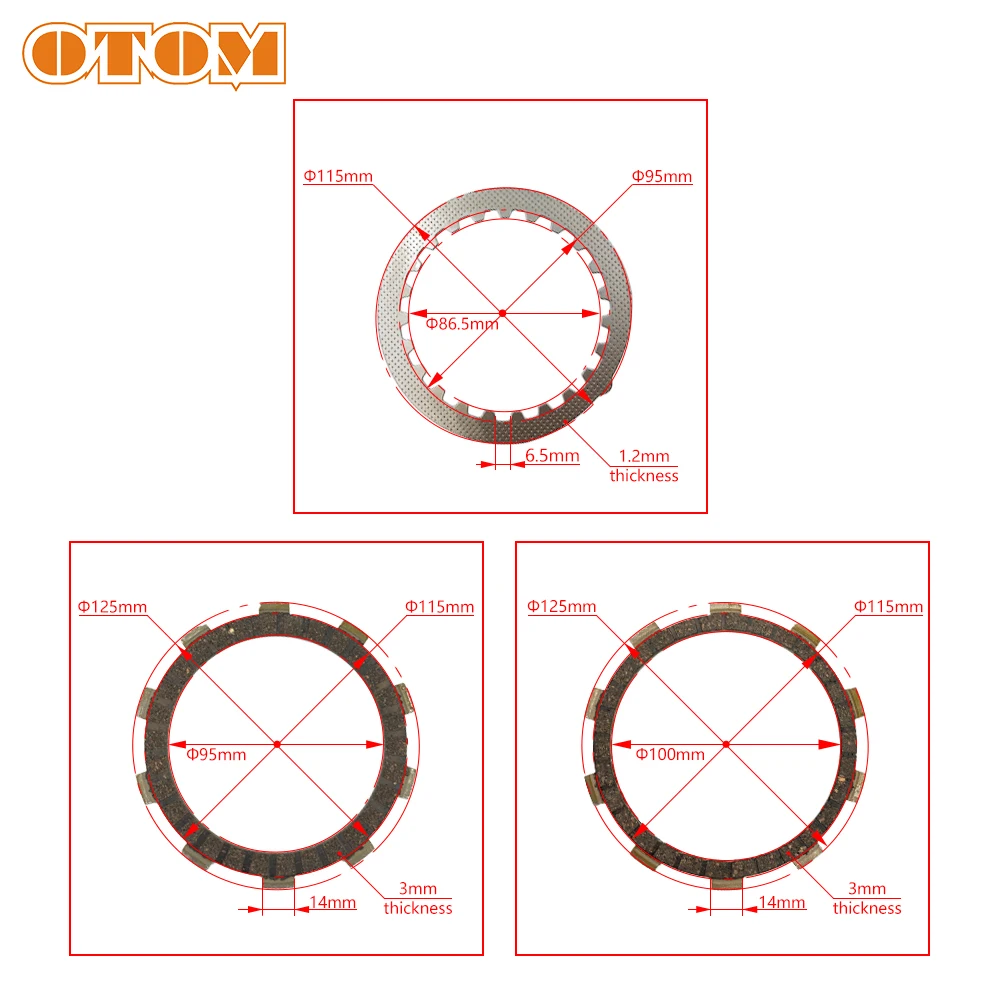OTOM Motorcycle 250cc Clutch Friction Plates Complete Set Fibrous Material Of Paper Composite And Steel For YAMAHA DT230 MT250