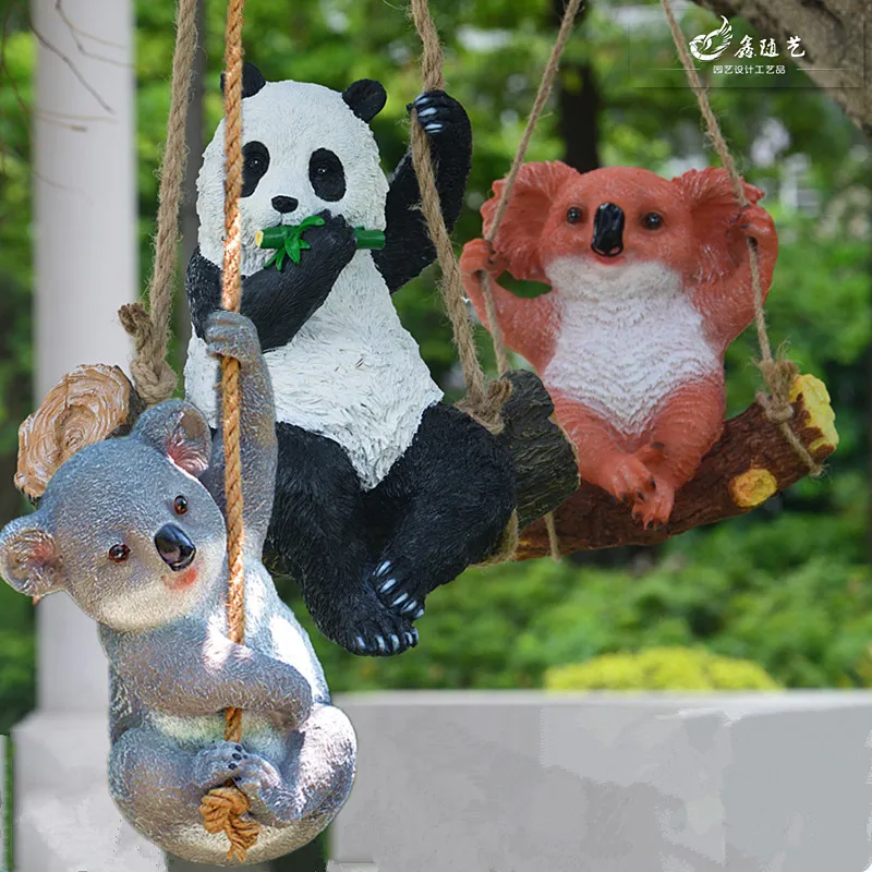 Novel and Funny Toy Animal Pendant Resin Handicraft Imitation Koala Panda Tree Garden Decoration Gift for Boy Baby