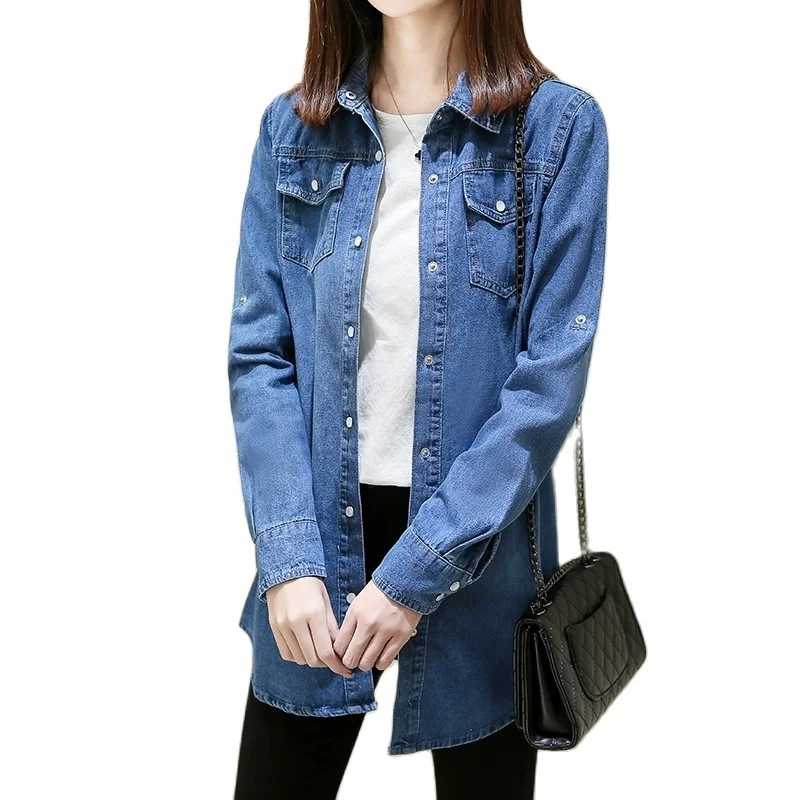 

Women Denim Shirt Coat NicePop Fashion Autumn Long sleeve Loose Cowboy Coat Casual Women Jeans Jackets Women Outerwear Tops A833