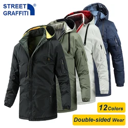 2021 New Winter Men Plus Long Warm Double-sided Wear Hood Parkas Jacket Coat Men Brand Autumn Outwear Windproof Thick Parkas Men