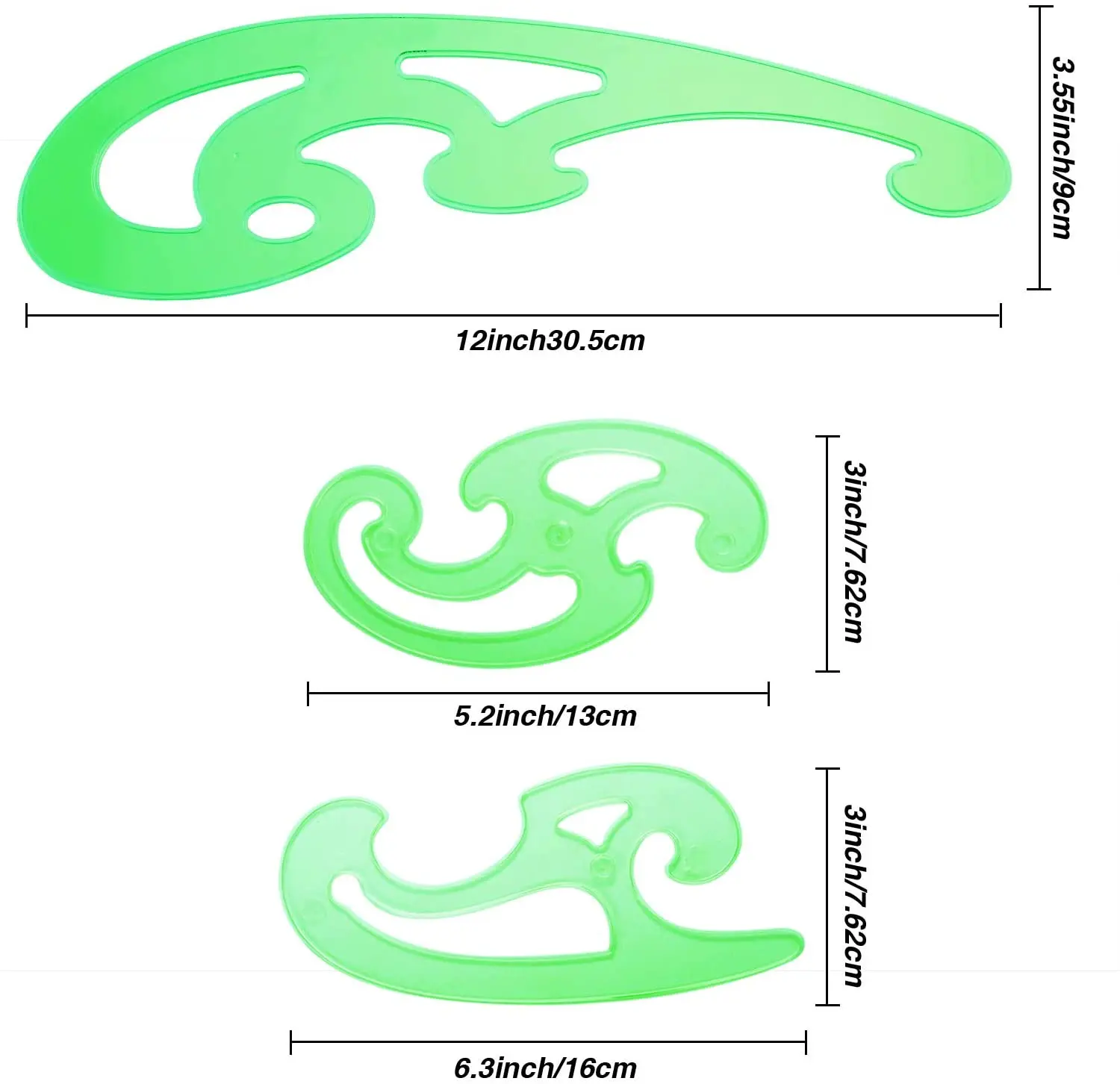 6 Pieces Plastic French Curve Ruler Multi-Function Comic Template Tool Set for Drafting Drawing Template, 6 Assorted Sizes