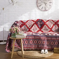 Geometric Knitted Blanket for Sofa, 100% Cotton, Hanging Tapestry, Turkish Blanket, Bedroom Rug, Soft Living Room Carpet