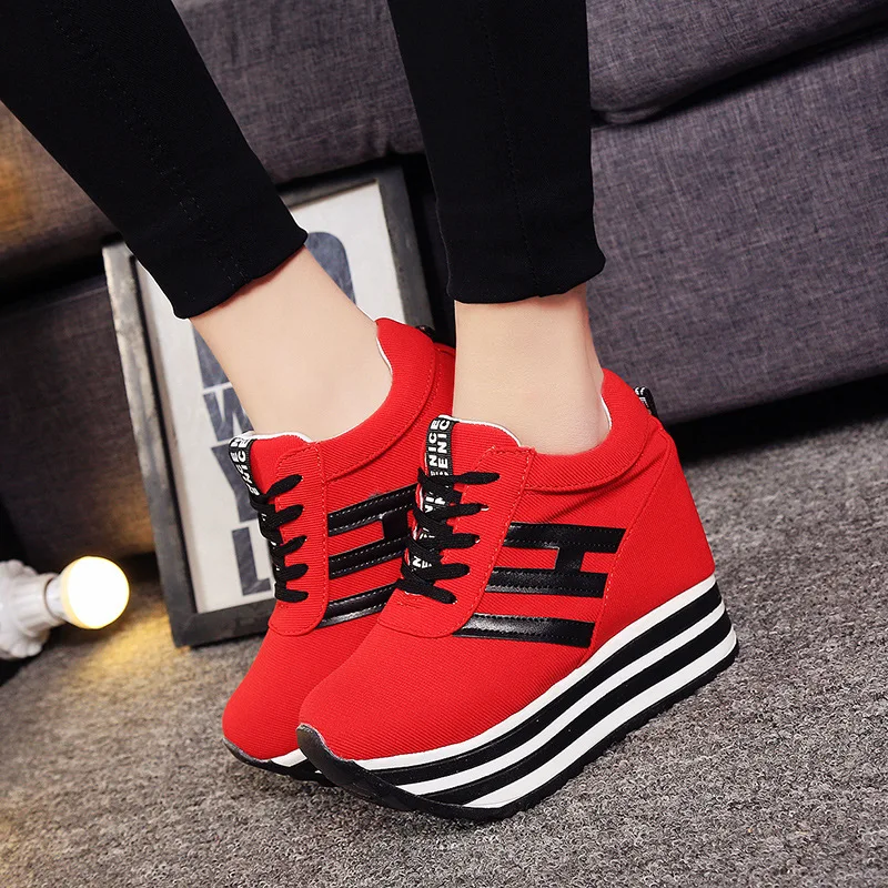 2021 High Flat Platform 9cm Height Increasing Casual Shoes Woman Spring New Hidden Wedge Sneakers Female Vulcanize Shoes